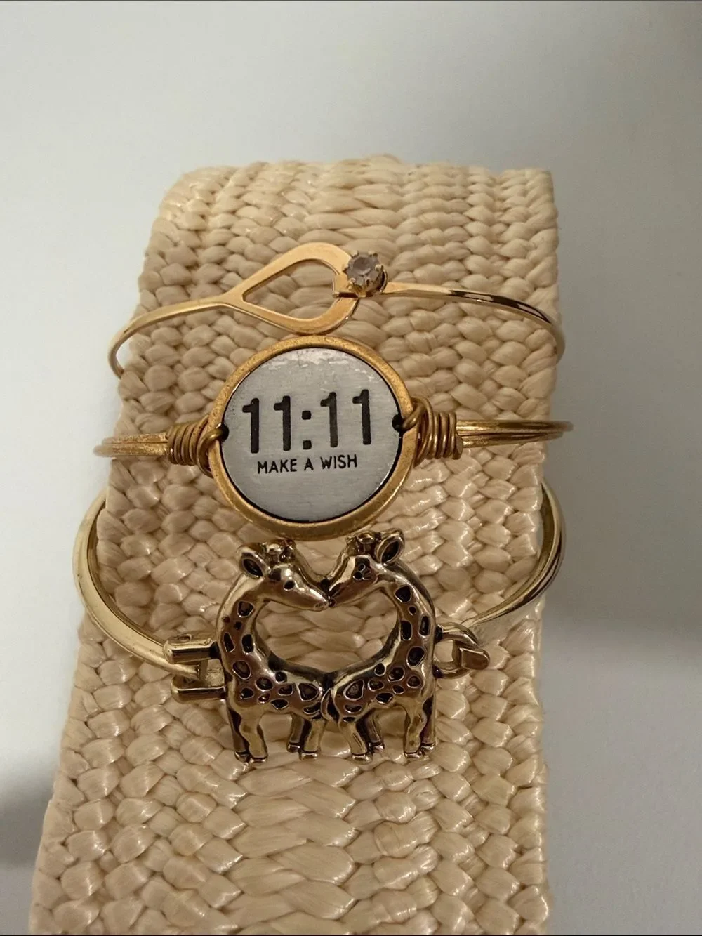Set of three gold tone bracelets child size giraffes Stone & 11:11 make a wish